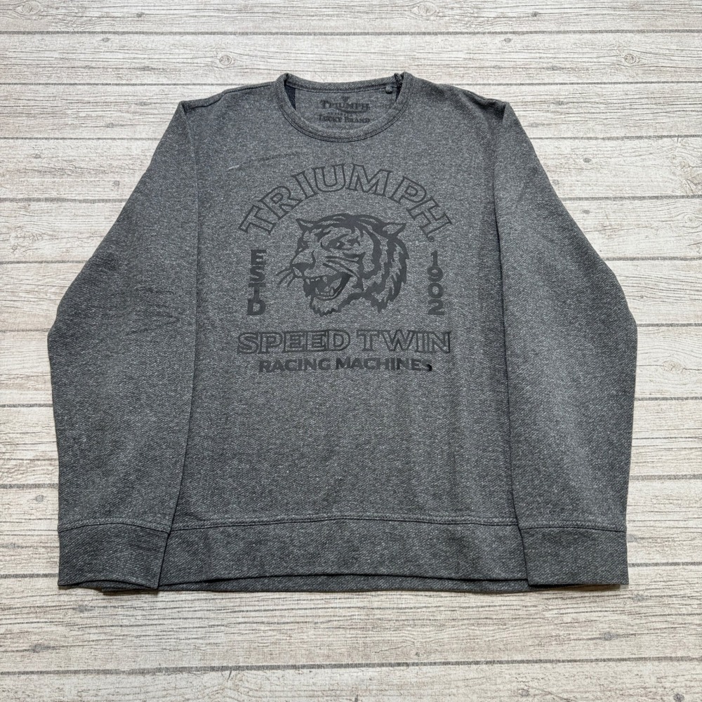 Lucky Brand Sweatshirt Men's XL Gray Triumph Graphic Pullover Streetwear Varsity